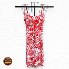 Papillon Blanc Dress 6 Red White Floral Fitted Pencil Made in Canada Y2K 2000s