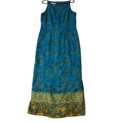 AGB Byer California Teal Green Abstract Print Beaded Strap Maxi Dress Size 10