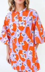 Jodifl Floral Print Shift Dress Pockets Orange Mix Bishop Sleeves M Cottage Core