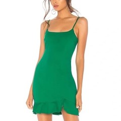 Superdown Emerald Green Ruffle Hem Mini Dress Adjustable Straps Size M NWT