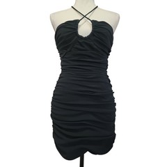 Zara Black Ruched Halter Tie Neck Bodycon Mini Cocktail Party Dress Small