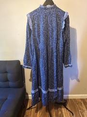 Universal Thread Long Sleeve A-Line Floral Midi Dress Navy Ruffle Button Small