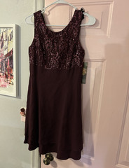 CDC Petites 8 Purple Metallic Floral Lace Sheath Dress Sleeveless Scoop Zip