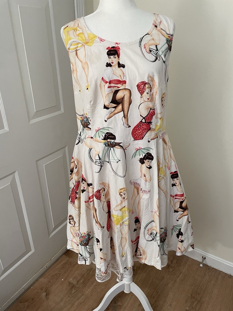 Retro Hand Made Fit And Flare Dress With Alexander Henry Pinup Fabric Size 1X