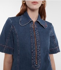 See by Chloé Blue Denim Zip Front Collared Shift Dress Short Sleeve T 36
