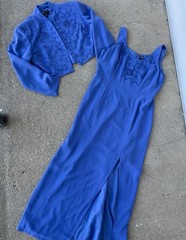 Vintage Rimini 2 pc Jacket Dress Beaded Periwinkle Blue Slit Glam 90s Y2K 14 P