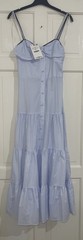 ZARA BLUE WHITE STRIPED THIN STRAPS GATHERED COTTON BLEND MIDI DRESS SIZE S BNWT
