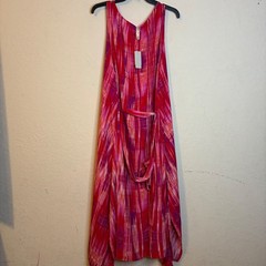 N Natori Illusions Abstract V-Neck Maxi Dress Pink Purple Red 2X GN3351 NEW