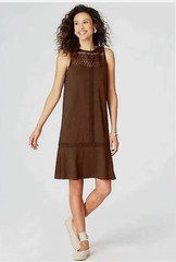 J. Jill Brown Boho Crochet Trimmed A-Line Tank Dress Cottagecore Kona Large Tall