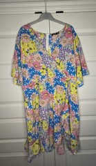 Boohoo US 22/UK 26 Multicolor Floral Split Dress V Neck Short Sleeve Polyester