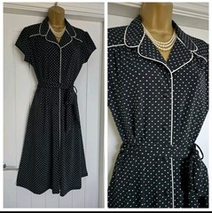 Vintage 1940s 1950s Twinwood Style Polka-dot Tea Party Dress tie belt Size 10