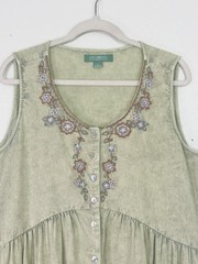April Cornell Camelia Pinafore Sage Button Down Cotton Sleeveless Maxi Dress XL