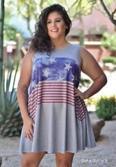 USA New PLUS SIZE Womens OVERSIZED AMERICAN FLAG SWING SLEEVELESS DRESS XL 1X 2X