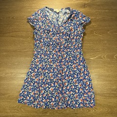 Band of Gypsies Floral Mini Dress Women’s Large Blue Rose Lace Up Back Boho