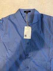 Quince Women’s Blue Solid Shirt Dress M Button-Front Collared Ruffle Hem