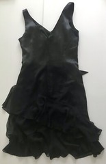 Talbots Silk Asymmetrical Dress Bow Brooch Rhinestone Ruffle Hem Black Satin – 8
