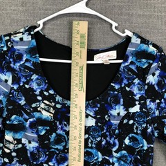 Marilyn Monroe Dress Womens Medium Blue Floral Bodycon Asym Hem Mini Half Sleeve