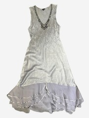 Komarov Blue gray charmeuse beaded layered slip dress 1920s delicate dreamy L