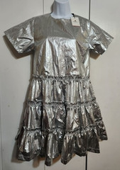 Teddy Fresh Silver Metallic Tiered Mini Dress Women&rsquo;s Small NWT Futurist Y2K