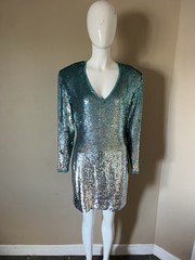Naeem Khan Riazee Nights Vtg Blue Silver Silk Dress Sequin Holidays Size Medium