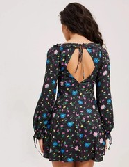 NWT For Love & Lemons Lexy Mini Dress Floral Chiffon V-Neck Cut Out Long S $230