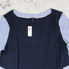 NEW Fall Talbots Stripe Interlock Shift Dress knit Indigo Blue womens medium m