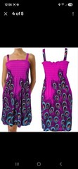 Summer Sundress for Women Peacock Beach Cover Up Sleeveless Smocked Dress