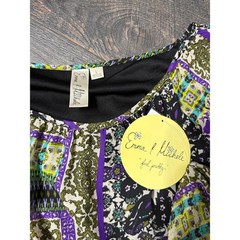 Emma & Michele Boho Patchwork Shift Dress Green Purple Tassel Trim Large NWT