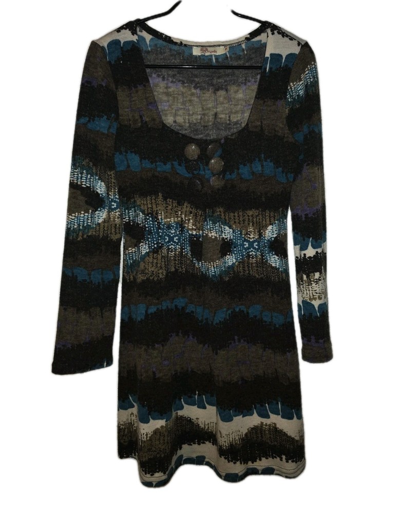 🌿✨ Aryeh Multicolor Knit Sweater Dress – Size M – Boho Print – Long Sleeve