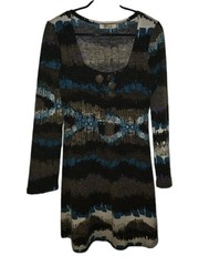 🌿✨ Aryeh Multicolor Knit Sweater Dress – Size M – Boho Print – Long Sleeve