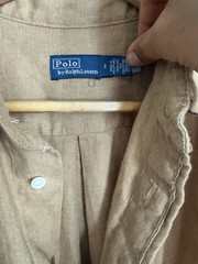 Polo Ralph Lauren Beige Solid Collared Short Sleeve Linen Shirt Dress Belt (8)