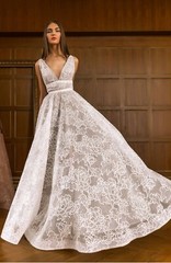 BRONX & BANCO White Floral Embroidered Sequin Tulle EMILY A-Line Gown L 8US 12UK