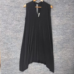 Eri + Ali Black Cupro Blend V-Neck Handkerchief Hem Shift Dress XS D5599-SB
