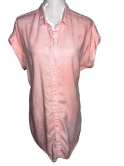 Cloth & Stone Light Pink Tie-dye Button Front Tencel Lyocell Cuff Shirt Dress Sm