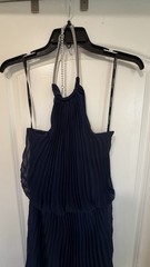 Guess articulating Neck Chain Closure Navy Blue Pleated Maxi Boho Dress Minimal
