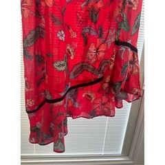 Love Sam Red Floral One Shoulder Asymmetrical Ruffle Dress XS Boho Viscose