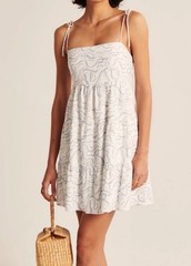 Abercrombie & Fitch Tie Strap Mini Dress XXS Blue White Linen Blend