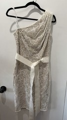 Tadashi Shoji Ivory Beige One-Shoulder Lace Sheath Dress Bow Accent Size 6