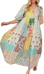 Women Boho Floral Printed Long Dress Summer Lantern Half Sleeve Beach Flowy Loos