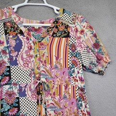 Indigo Rose Dress Womens M Button Floral Polka Dot Patchwork Tiered Boho Hippie