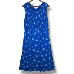 Coldwater Creek Dress M Butterfly Dragonfly Smock Bodice Blue Coastal Whimsical