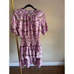 Yakira Bella Zena Dress NWT Purple Pattern Smocked Mini Ruffle Tiered Size S