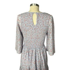 Melloday Baby Blue & Pink Smocked Bodice Tiered Floral Print Maxi Dress M