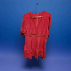 Gorgeous Cranberry Dress W/ Crochet Neck& Waist Detail & Layered Look Skirting