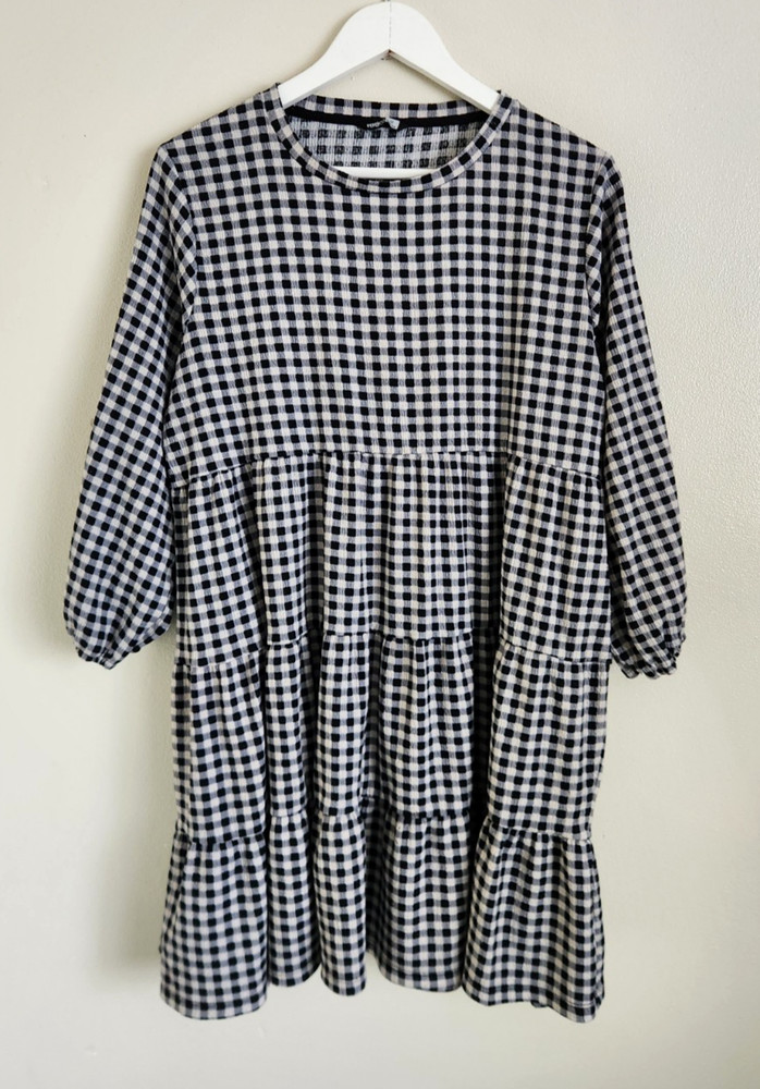 Womens Pep & Co Gingham Check Long Sleeved Smock Dress Size 12
