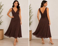 Woman&rsquo;s Simple Elegant Party Dress Chocolate Brown with Soft Lining