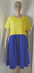 New Lularoe Amelia Bright Yellow / Blue Colorblock Pleated Dress Women&rsquo;s 3XL