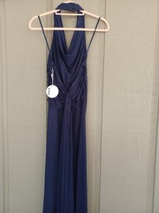 Staud Julius High Slit Gown Size XS Women Open Back Cowl Halter Neck In Navy