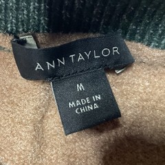 Ann Taylor Sz M Sweater Dress Striped Belted Knit Beige Green Midi Pullover