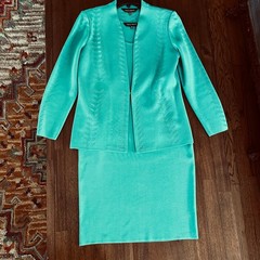 Ming Wang PS Teal Knit Sweater Shift Dress Longsleeve Cardigan Jacket Easter